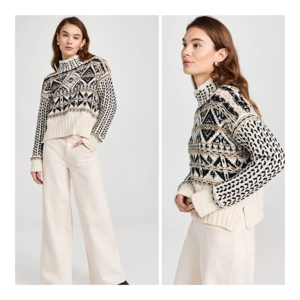 Splendid Cream and Black Turtleneck Chunky Sweater